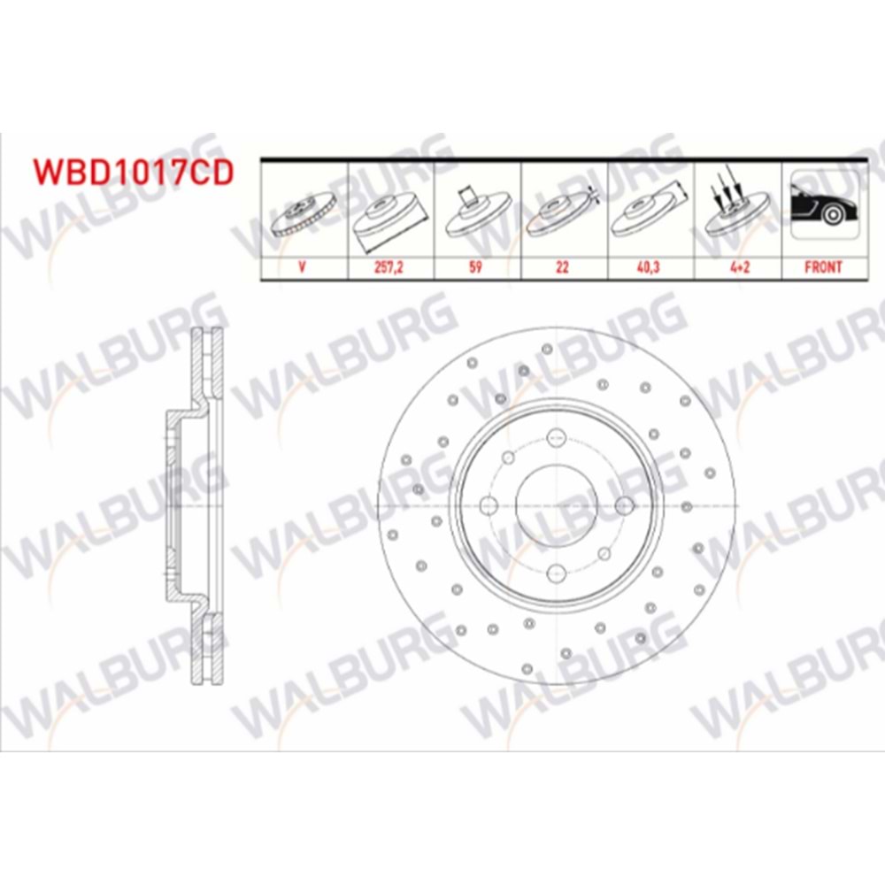 FREN DISKI ON HAVALI 4 BJN 257,2X22X59X40,3 FIAT LINEA 1.3 MJT- 1.4 2007-/ DOBLO 1.3 MJT 2001-2010/ FIORINO 1.3 MJT 2007-/ BIPPER 1.4 HDI 2008-/ NEMO 1.4 HDI 2007-