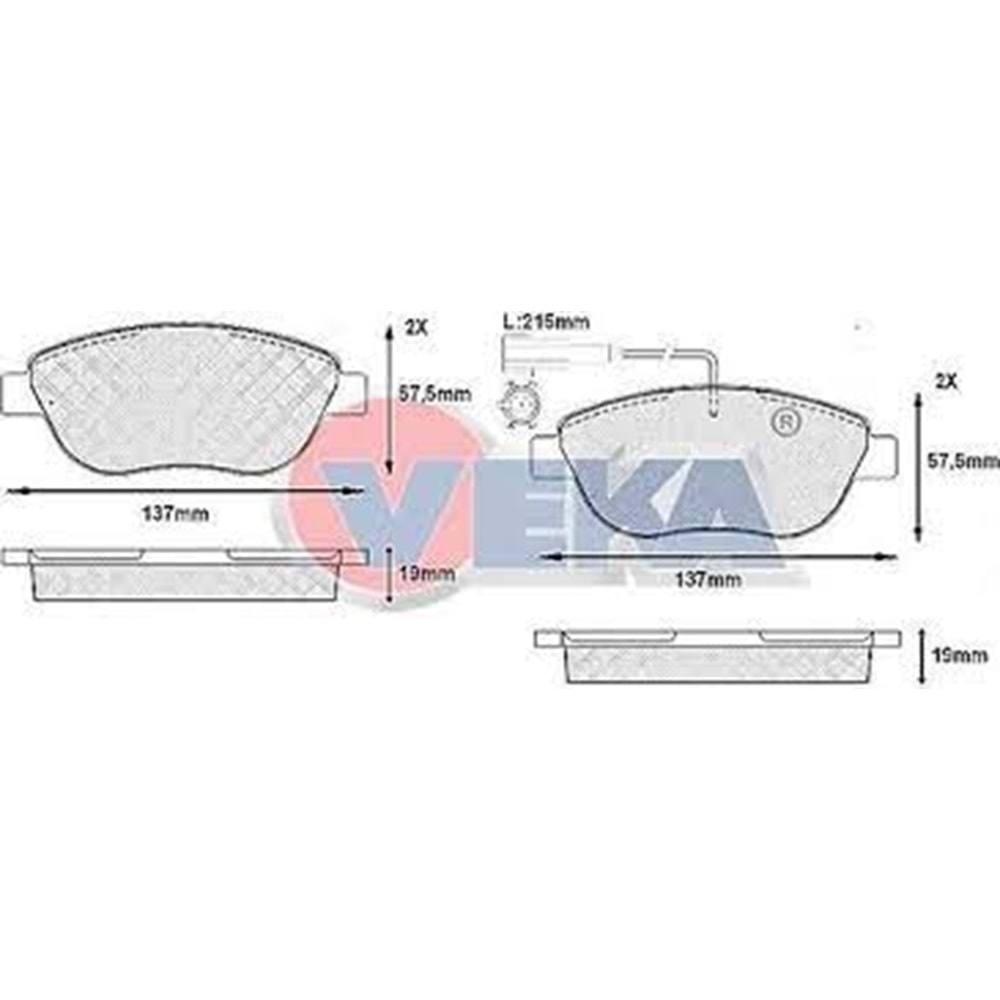 FREN BALATA ON CIFT FISLI FIAT fiorino DOBLO 1.3 MJT 90 HP 2010-/G.PUNTO 1.3 MJT 2005-2012/LINEA 1.4 T-JET 120 HP 2007-/LINEA 1.6 MJT 120 HP 2007-/BRAVO II 1.4 T-JET 2006-/OPEL COMBO D 1.6 CDTI 2012-