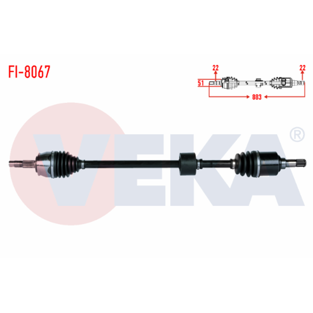 KOMPLE AKS SAG ON FIAT LINEA (323) 1.4 UZUNLUK 883mm 2007-