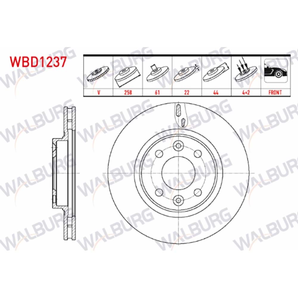 FREN DISKI ON HAVALI 4 BJN 258X22X44X61 RENAULT SYMBOL THALIA 2008-2012/ SYMBOL III 2012-/ CLIO IV 2012-2020/ CLIO V 1.5 DCI 2019-/ TALIANT 1.5 DCI 2020-/ CAPTUR I 2013-2021