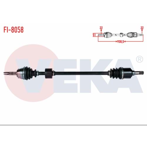 KOMPLE AKS SAG ON FIAT DOBLO (119,223) 1.4 UZUNLUK 930,5mm 2001-2010