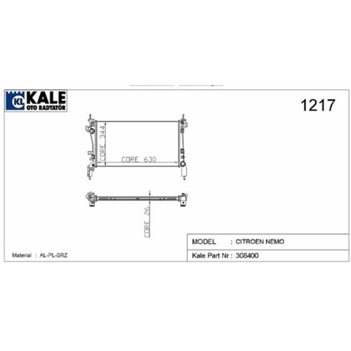 SU RADYATÖRÜ FIORINO 1.3JTD 07-/BIPPER-NEMO 12- 1.3HDI-16V-75CV (KLIMALI-1SIRA ALB SISTEM)