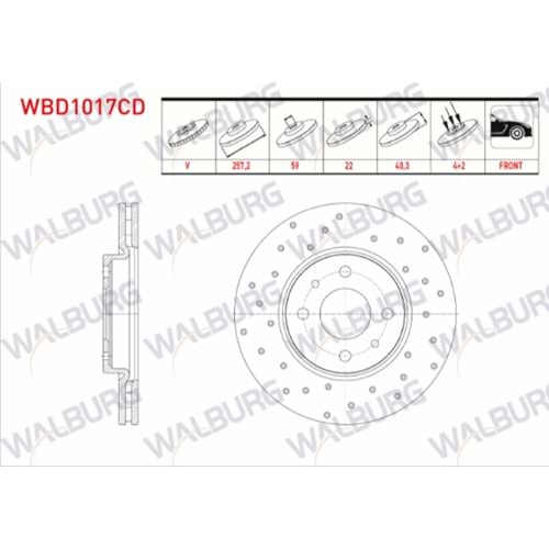 FREN DISKI ON HAVALI 4 BJN 257,2X22X59X40,3 FIAT LINEA 1.3 MJT- 1.4 2007-/ DOBLO 1.3 MJT 2001-2010/ FIORINO 1.3 MJT 2007-/ BIPPER 1.4 HDI 2008-/ NEMO 1.4 HDI 2007-