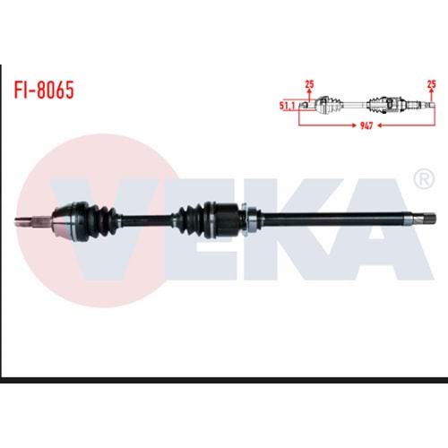 KOMPLE AKS SAG ON UZUNLUK 947mm FIAT LINEA 1.6 MJT 2007- / GRANDE PUNTO 1.3 MJT EURO 4 2005-2012