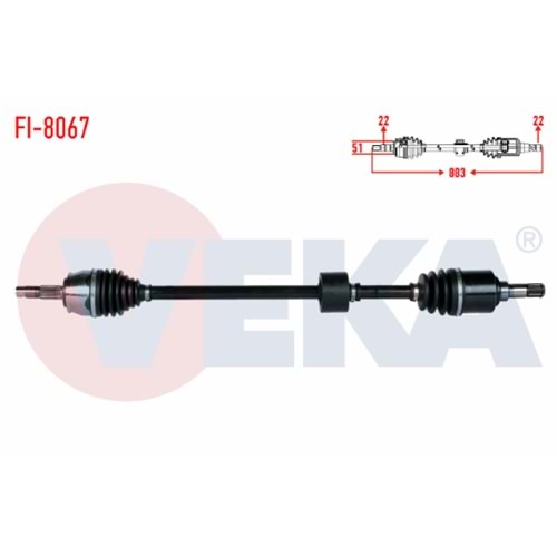 KOMPLE AKS SAG ON FIAT LINEA (323) 1.4 UZUNLUK 883mm 2007-