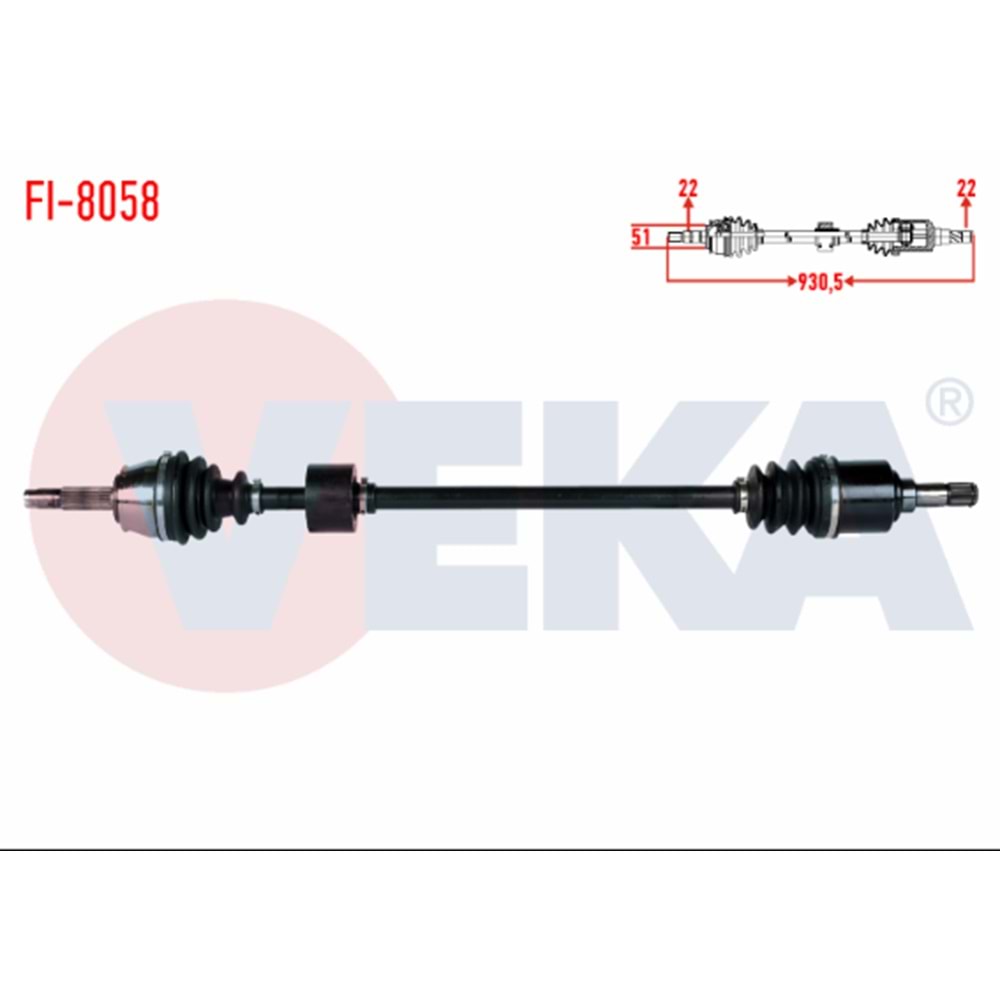 KOMPLE AKS SAG ON FIAT DOBLO (119,223) 1.4 UZUNLUK 930,5mm 2001-2010