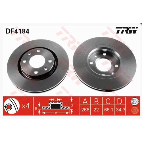 ÖN FREN DISKI P206/P207/P208/P301/P307/P1007/P2008/PARTNER/C-ELYSEE/C2/C3/C4/C5/DS3/DS4(266x22x4)TK.
