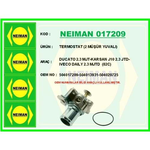 TERMOSTAT 2 MÜŞÜR YUVALI DUCATO 2.3 MJT-KARSAN J10 2.3 JTD-IVECO DAILY 2.3 MJTD 82C