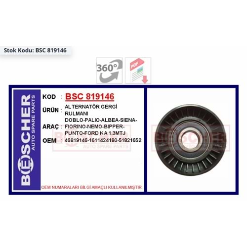 ALTERNATÖR GERGİ RULMANI 1.3 DOBLO-PALIO-ALBEA-SIENA-FIORINO-NEMO-BIPPER-PUNTO-FORD KA 1.3MTJ